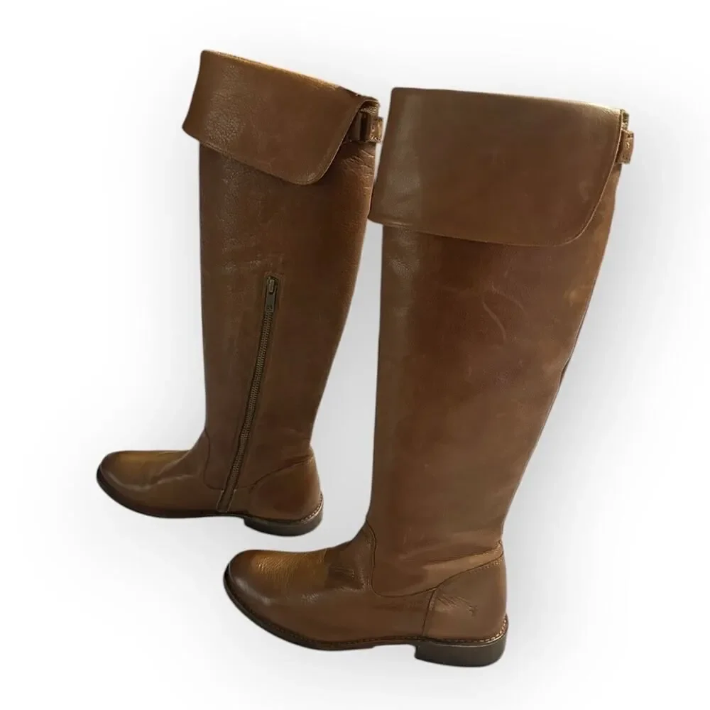 Frye Shirley Leather Riding Boots Women's Size 6B Brown Over-the-Knee Western